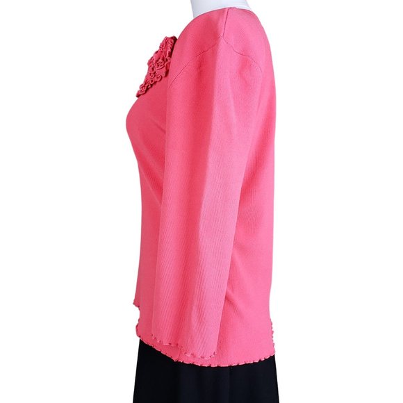 Preston & York Knit Fitted Top Sweater Ruffle Edge Hem & Flower L - Picture 5 of 7